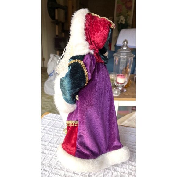 RARE Santa Claus Figurine With Staff In Red & Purple Velvet Robe With Gold Accen - Picture 3 of 6